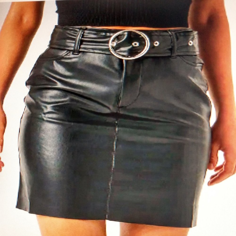 Faux Leather Belted Mini Skirt... With Two Front Pockets!